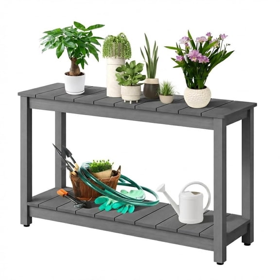 QinaQin Outdoor Patio Side Table - 48-Inch Double-Layer Wooden Patio Table with Weather-Resistant Coating, All-Weather Buffet Storage Table, Suitable for Porches, Entrances, and Gardens
