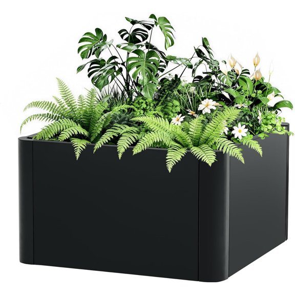 QinaQin Rectangular Steel Raised Garden Bed Planter Box,Rounded Corners,Weather Resistant,Snap-Together,Open Bottom for Superior Drainage for Patio,Balcony,Black (Open Base)