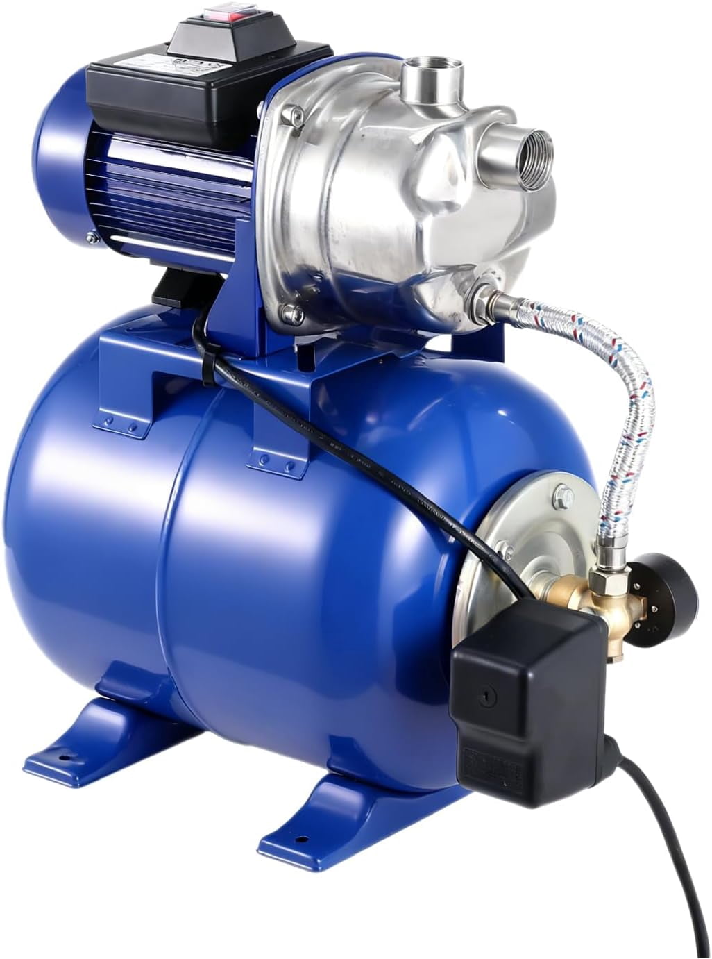 QinaQin Shallow Well Pump with Pressure Tank,Powerful 1.6HP 1320GPH High Flow,164ft Max Head,Stainless Steel Construction,Auto Pressure Switch for Home Farm ,Blue