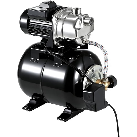 QinaQin Shallow Well Pump with Pressure Tank,Powerful 1.6HP 1320GPH High Flow,164ft Max Head,Stainless Steel Construction,Auto Pressure Switch for Home Farm ,Black