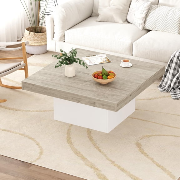QinaQin Square Coffee Table, 35-Inch Led Living Room Coffee Table, Modern Style, with 16-Color Led Plug-In Light, Suitable for Home Office, Apartment, Reading Room, Easy To Assemble