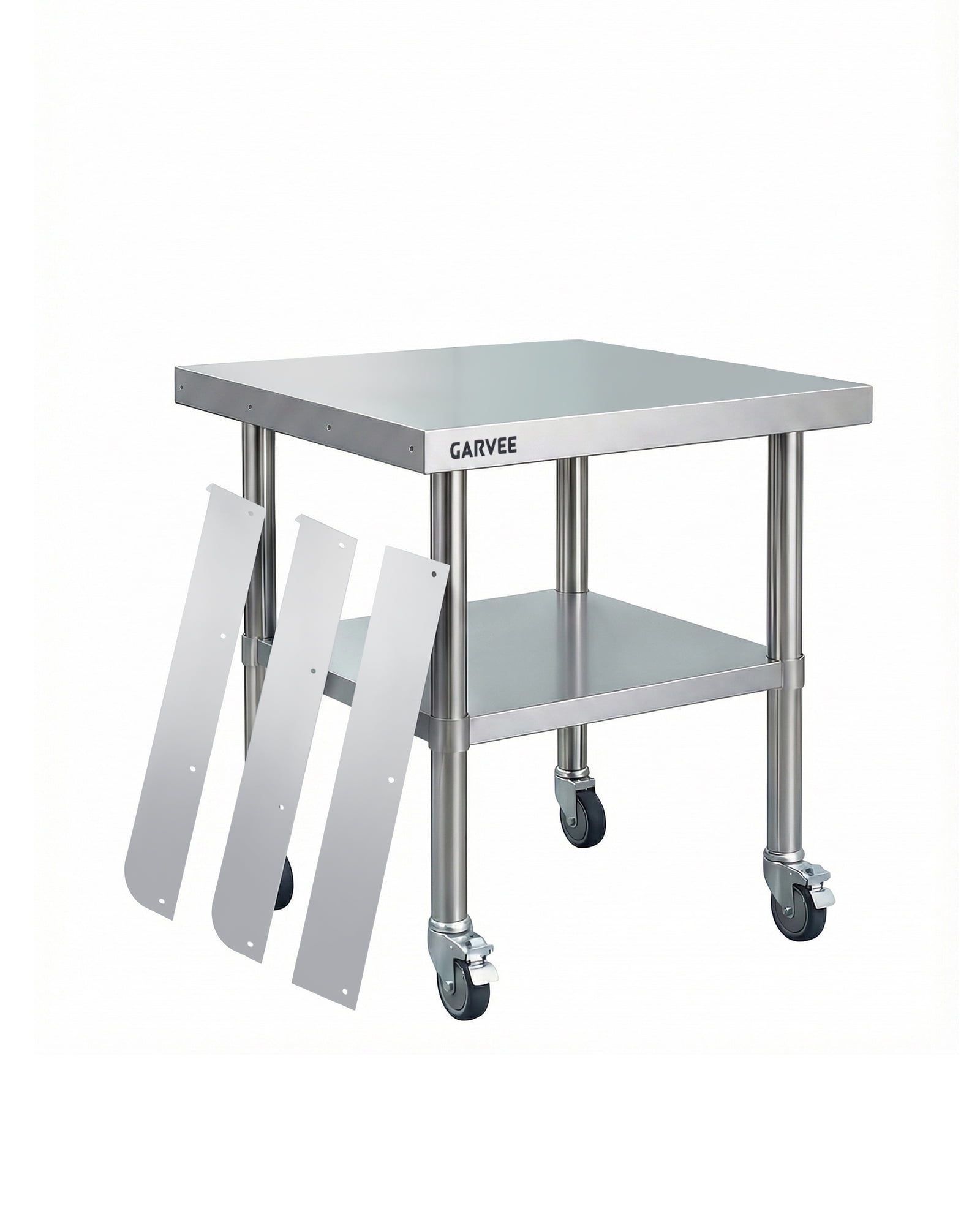 QinaQin Stainless Steel Workbench with Removable Three-Sided Backsplash and Four Locking Wheels, Heavy-Duty Commercial Kitchen Preparation Cart