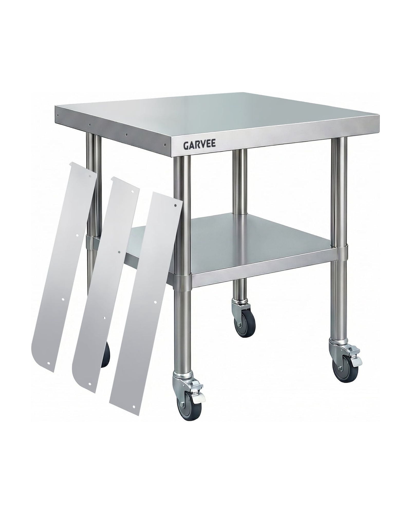 QinaQin Stainless Steel Workbench with Removable Three-Sided Backsplash and Four Locking Wheels, Heavy-Duty Commercial Kitchen Preparation Cart