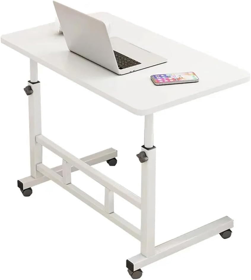 QinaQin Standing Desk Adjustable Height,Small Computer Desk with Wheels,Portable Laptop Standing Table for Home Office Study,White