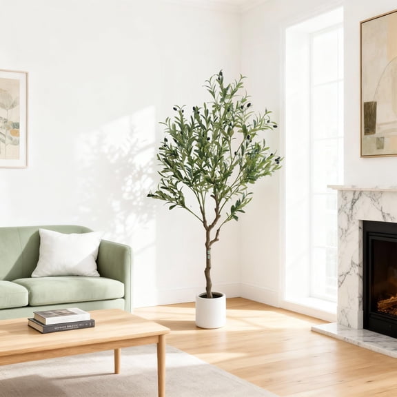 QinaQin Tall, Uv-Resistant Artificial Olive Tree, Realistic Simulated Plant, White flo-werpot, Suitable for Indoor Or Outdoor Decoration