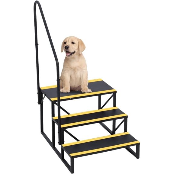 QinaQin Three-Step Rv Staircase with Handrail, Portable Hot Tub Step with Anti-Slip Tape, 400lb Metal Rv Staircase (With Anti-Slip Tape), Suitable for Campervans, Indoor and Outdoor Ground Pools
