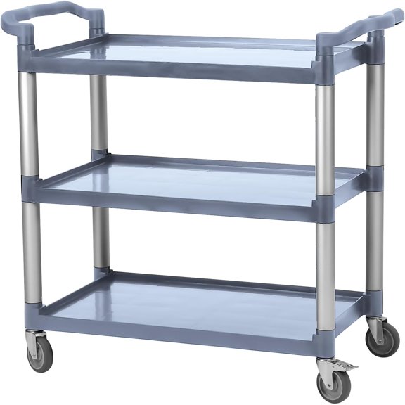 QinaQin Three-Tier Plastic Service Cart with Wheels, Lockable Wheels, Extra-Large Size, Suitable for Catering/Commercial/Restaurant/Office/Kitchen/Hotel