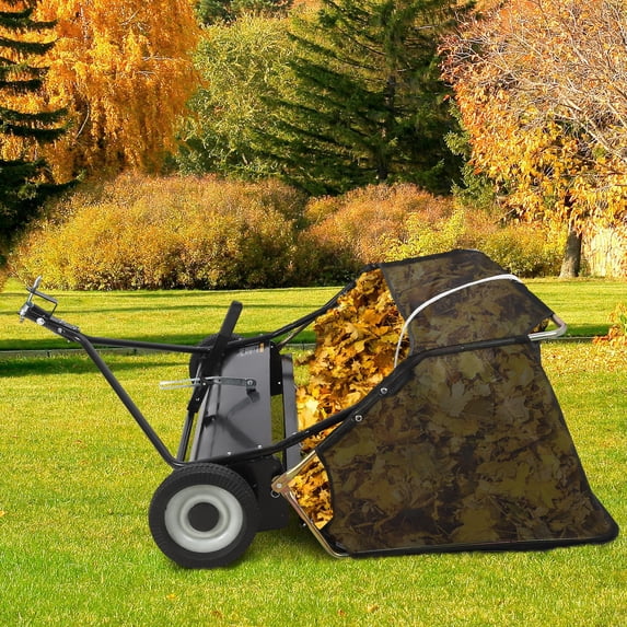 QinaQin Trailer Lawn Sweeper, 48/50 Inches Wide, 25 Cubic Feet Capacity, Heavy-Duty Leaf and Grass Clipping Collector, with Tipping Rope, Adjustable Sweeping Height