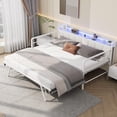 thumbnail image 1 of QinaQin Twin Daybed with Trundle and LED Lights, Metal Bed Frame with Linen Upholstered Headboard and Charging Station for Guest Room, 1 of 7