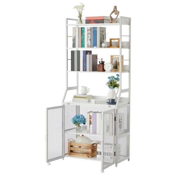 QinaQin Two-In-One Bookshelf Desk with Storage Shelves, Industrial-Style Metal and Particleboard Desk, with Bookcase, 70-Inch Tall Floor Desk, Suitable for Home Office