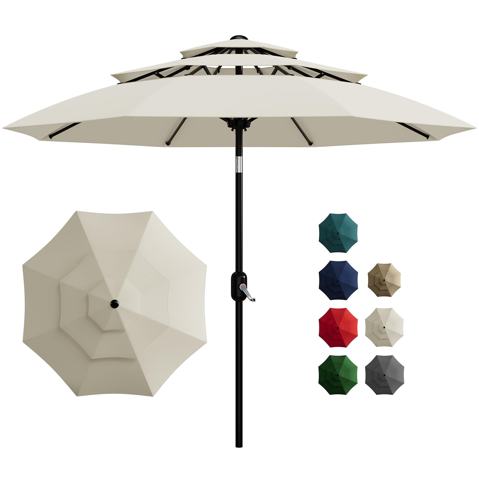 QinaQin Vented Patio Umbrella,8 Sturdy Ribs,Easy Crank & Tilt,Outdoor Market Table Parasol,Beige