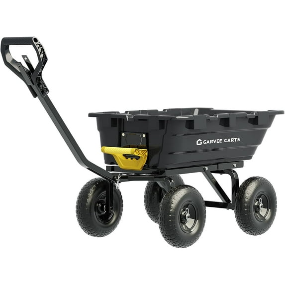 QinaQin Wheelbarrow,Garden Dump Cart with All Terrain Wheels,Pull Behind Yard Dump Wagon ATV Trailer for Yard,Black