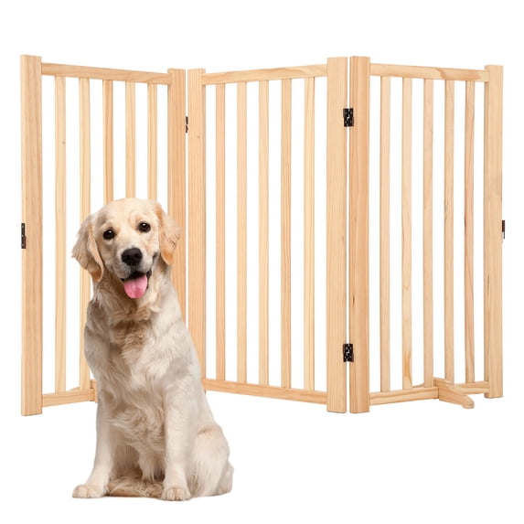 QinaQin Wooden Freestanding Dog Gate, No Paint Required, Foldable Pet Fence, Suitable for Houses, Doorways, Stairs, Etc., Foldable Design