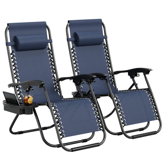 QinaQin Zero-Gravity Chair, Outdoor Patio Lounger with Pillow and Cup Holder Tray, Adjustable Lounger, Foldable Portable Camping Chair, Suitable for Patios, Beaches, and Patios