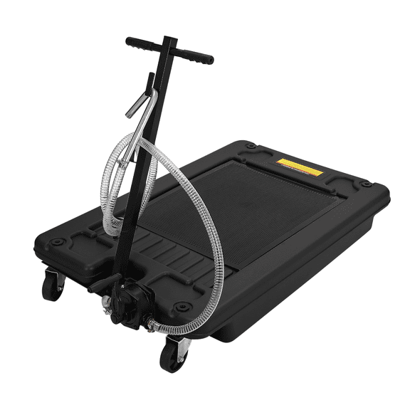 Qinain 17 Gal Low Profile Oil Drain Pan, Heavy Duty Mobile Oil Changing Pan with Hand Pump, 8 Ft