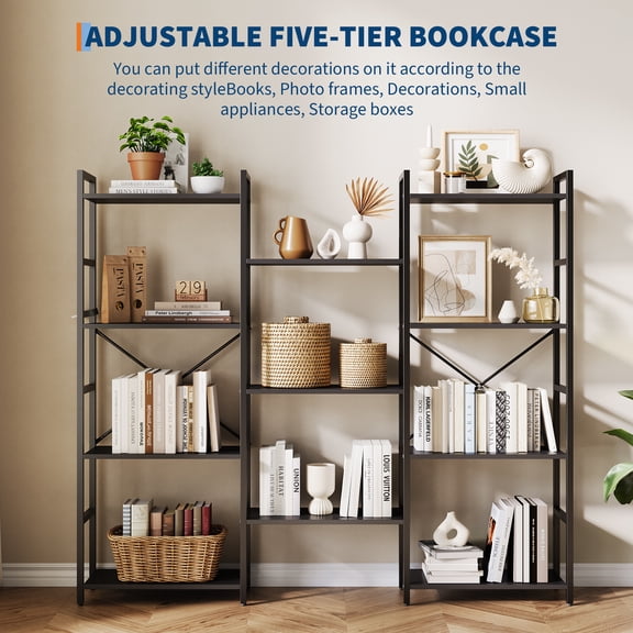 Qinain 4-Tier 11 Open Shelves Bookshelf Metal Frame Triple Column Sturdy Storage Organizer