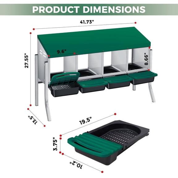Qinain Chicken Nesting Boxes, 3 Hole Weatherproof Galvanized Steel Chicken Egg Laying Box with