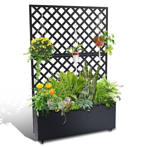 Qinain Metal Planter Box with Trellis, 71"x47"x12" Raised Garden Bed with Trellis, Planter Box
