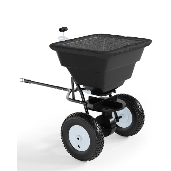 Qinain Tow Behind Broadcast Spreader, 85 LBS Capacity Seed Spreader with Hopper Cover & Universal Hitch, Adjustable Flow Control Lawn Spreader for for Seed, Fertilizer, Salt, Ice Melt