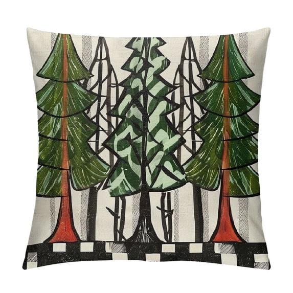 Qinduosi AVOIN Watercolor Christmas Tree Throw Pillow Cover, Inch Holiday Buffalo Plaid Cushion Case Decoration for Sofa Couch
