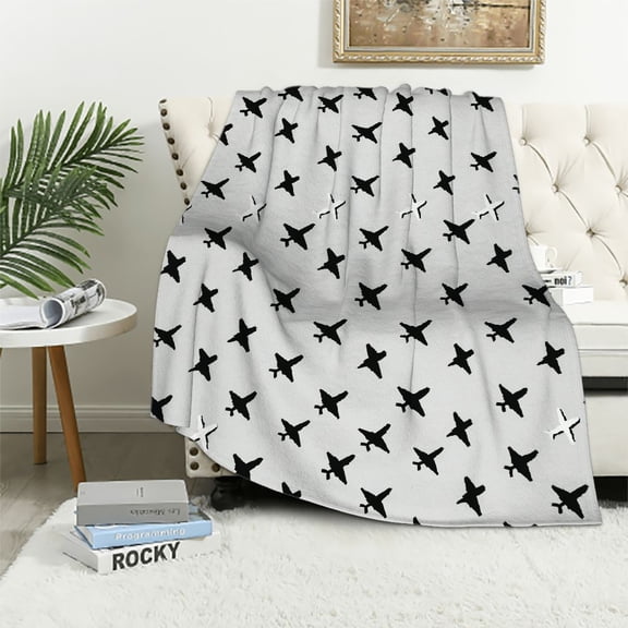 Qinduosi Airplane Print Throw Blanket Soft Bed Bedding Warm Flannel Blankets Gifts for Kids Boys Teens Men, Sofa Living Room Bedroom Home Decor
