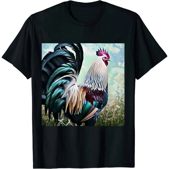 Qinduosi All Over Print T-Shirt, Rooster Lover Short Sleeve Tees , Birthday, Men and Women Full Size S-5XL Black