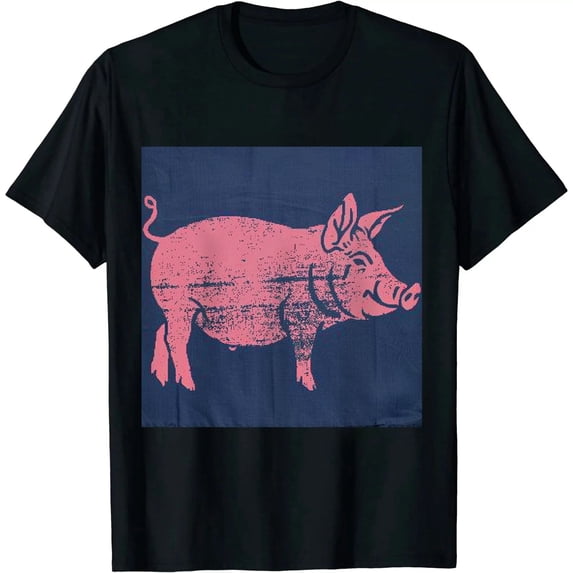Qinduosi Animals Pig AWBDG Blue Official Tee T-Shirt Mens Unisex (Medium) Black