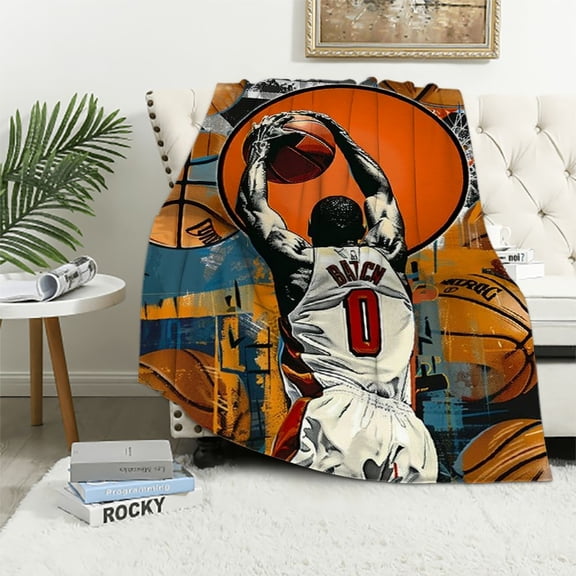Qinduosi Basketball Print Blanket and Throws Sports Lover Gifts for Men Throw Blankets Basketball Decor Soft Cozy Fleece Plush Warm Flannel Bedding Blanket for Boys Kids Adults Couch Travel