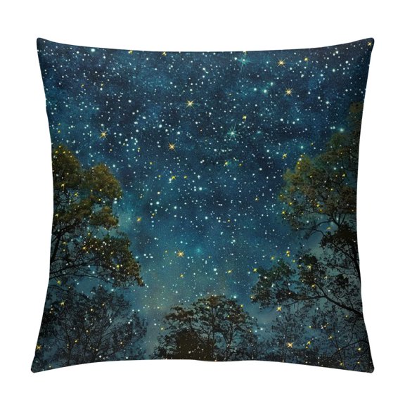 Qinduosi Beautiful Night Sky Pillow Cover The and The Trees Pillow case, Sublime Nature View Farmhouse Decorative Throw Pillow Cover for Sofa Couch Home Decoration White