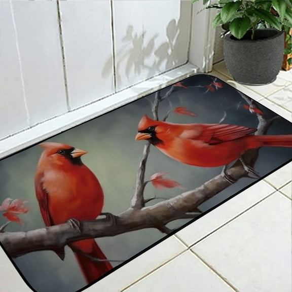 Qinduosi Beautiful Red Birds Decorative Door Mat, Indoor Outdoor Non-Slip Floor Mat, Front Door Mat, Waterproof Washable 19.68*47.24 in