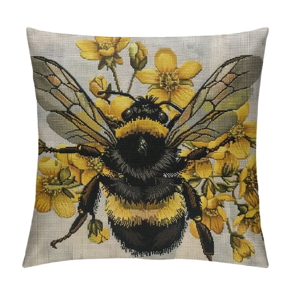 Qinduosi  Bee Pillowcases Inch Animal Insect Bug Bee with Wings Yellow Flower Throw Pillow Cover Case Linen Decorative Cushion for Couch Bed