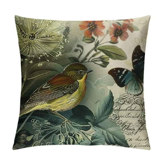 Qinduosi Beige Vintage Throw Pillow Covers Rustic Farmhouse Bunny Bird Bee Pillow Covers Couch Decorative Square Linen Pillow Cushion Cases for Living Room Sofa Bed Outdoor Home Decor White
