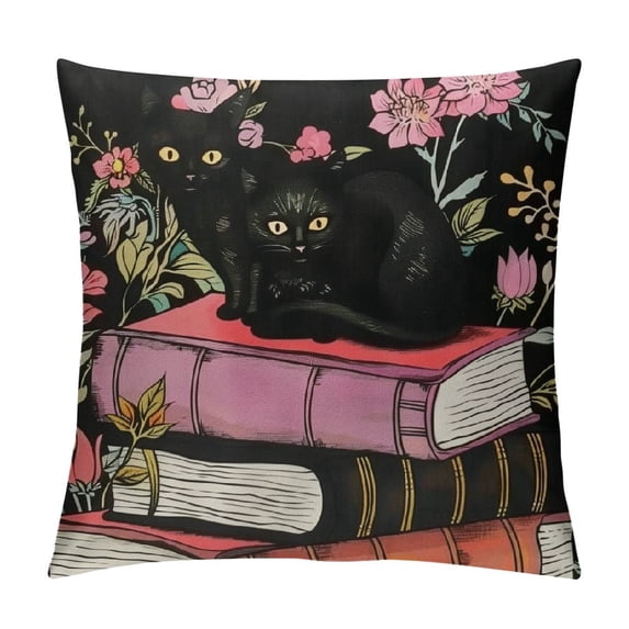 The Retro 1 Piece Black Cat in the Book Square Pillowcase Suitable for Homes, Sofas, Bedrooms, and also can be given as a Gift