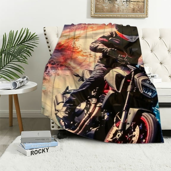 Qinduosi Blanket Motorcycle Rider Printed Fleece Throw Blanket for Bed Couch Sofa Modern Cool Pattern Home Decor Sherpa Blanket Kids Boys Dirt Bike Plush BlanketQueen