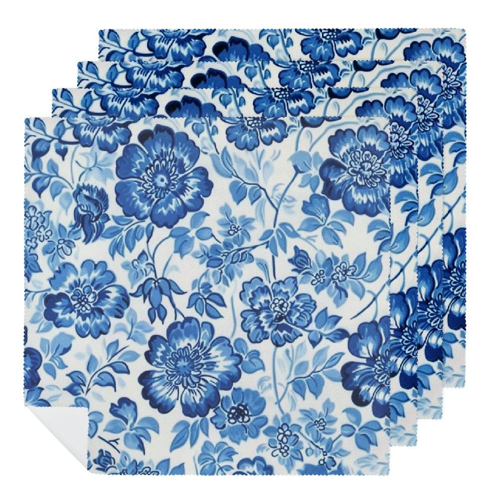 Qinduosi  Blue Floral Luncheon Cloth Napkins Blue and White Flowers Design Lunch Napkins Spring Holiday Wedding Birthday Dinner Baby; Bridal Shower Tableware Party Supplies