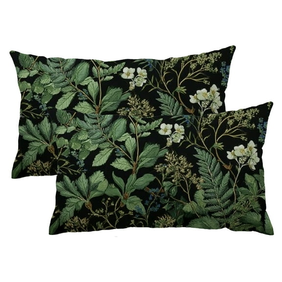 Qinduosi Botanical Print Floral Pillow Covers 12x20 Set of 2 Green Spring Vintage Flower Plant Rectangular Decorative Lumbar Throw Pillow Cases Outdoor Farmhouse Decor for Sofa Couch Bed 12x20inch