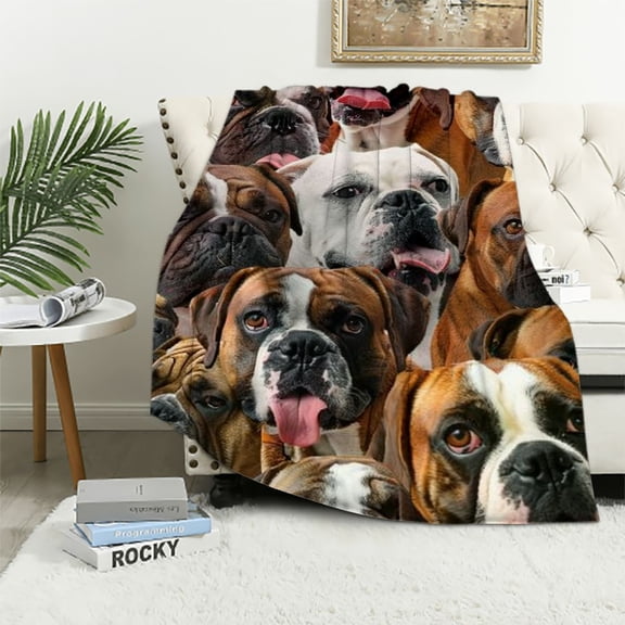 Qinduosi Boxer Dog Blanket for Kids Adults, Dog Animal Print Cute Plush Blanket, Double Sided Lamb Wool Flannel Sherpa Throw Blanket (Twin, Inches)