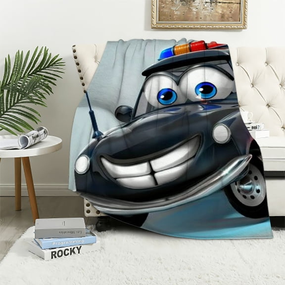 Qinduosi  Boys Car Blanket Kids Cartoon Police Car Throw Blanket Super Soft Children Toddler Fleece Sherpa for Couch Bed Sofa Boy Cute Vehicle Plush Fuzzy BlanketQueen