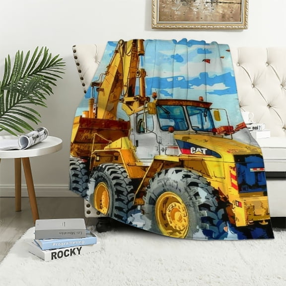 Qinduosi Boys Car Fleece Blanket for Bed Sofa Couch Kids Cartoon Construction Truck Sherpa Blanket Son Vehicles Print Plush Blanket Soft