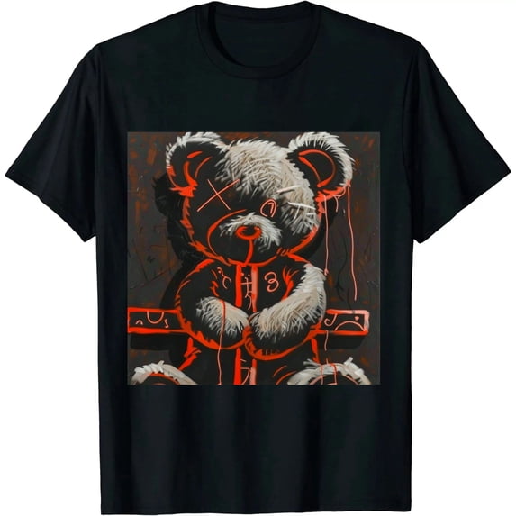 Qinduosi Brilliant Orange Design Printed Neon Bear Sneaker Matching T-Shirt Black