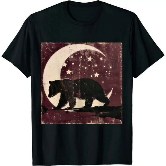 Qinduosi  California Republic Moon State Bear Mens Shirt Stay Cali Tee Black