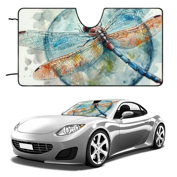 Qinduosi Car Windshield Sun Shade Watercolour Dragonfly Car Sun Shade Windshield Foldable Front Window Sunshade Sun Visor Protector Universal Fit for Most Cars Sedans Suvs Trucks 51x28in