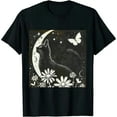 thumbnail image 1 of Qinduosi Cat T s for Women Moon Cat Cat Lover Gift s Mystical Cat on Floral Moon T Mystical Graphic Tee Top Black, 1 of 3