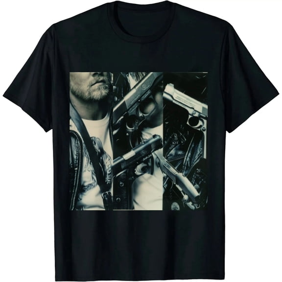 Qinduosi Charlie Hunnam T Shirt Mens Summer Round Neck Casual Tshirt Black