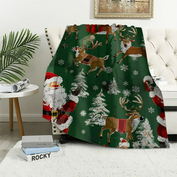 Qinduosi Christmas Decorative Blanket Twin Size Green Christmas Blanket Sofa Bed Soft Plush Blankets and s Xmas Winter Holiday Blanket
