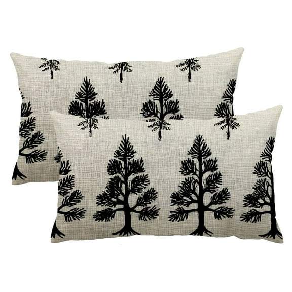 Qinduosi Christmas Pillow Covers 12x20 Set of 2, Black Chirstmas Tree Decorations Throw Pillow Covers Outdoor Winter Holiday Farmhouse Xmas Cushion Case Linen for Home Couch Sofa