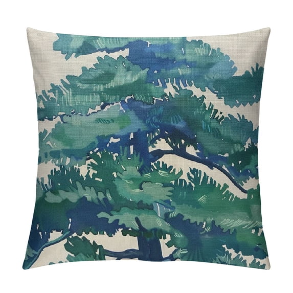 Qinduosi Christmas Throw Pillow Cover Watercolor Green Pine Plant Paint Cozy Square Cushion Case for Men Women Boys Girls Room Home Decor Linen Inch