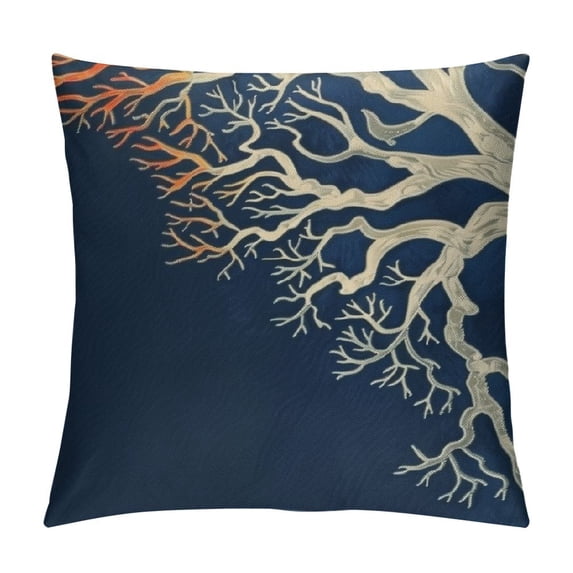 Qinduosi Coastal Coral Pillow Covers Navy Blue Background Beach/Ocean Theme Coral Cushion Cover Sea Plant Nautical House Decorative Pillowcases Inch for Sofa Couch Bed White