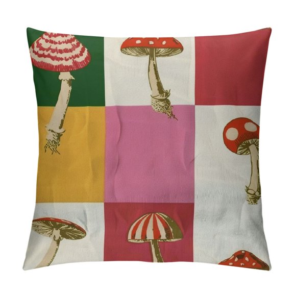 Qinduosi Colorful Mushroom Pillowcase, Motivational Square Throw Pillow Cover White