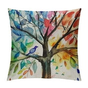 Qinduosi  Colorful Tree Pillow Case,Four Season Tree of Life Linen Cushion Cover Square Standard Home Decorative for Men/Women inch Yellow Green Pink Blue
